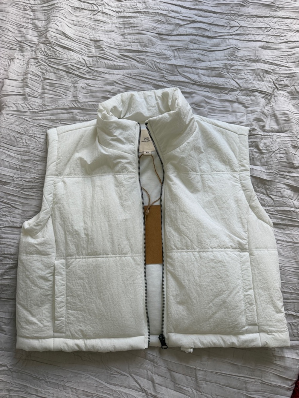 Thread & Supply Cream Quilted Hooded Puffer Vest